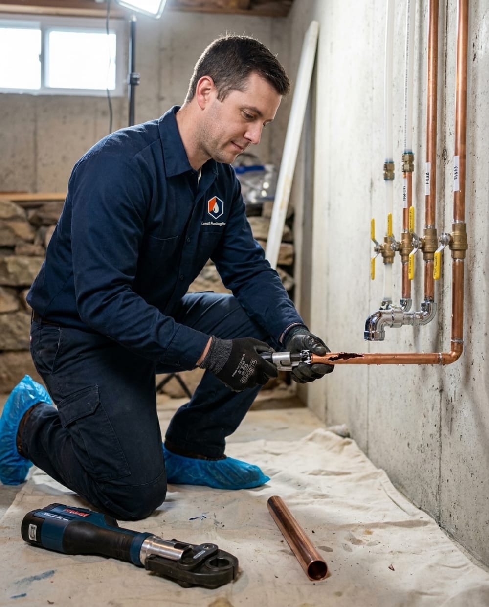 Burst Pipe Repair in Lowell, MA: plumber cutting out a split section of copper pipe after a freeze in a Lowell home